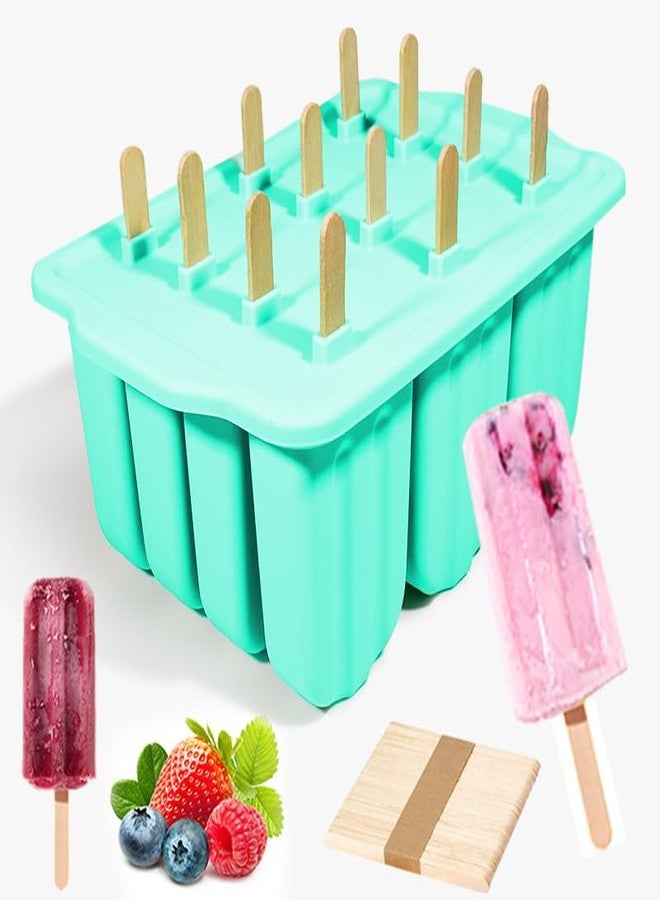 Elecphbo 12 Cavities Silicone Popsicle Molds,Popsicle Molds, Food Grade Cake Molds for Ice Cream,Complimentary 50 sticks,green - Image 1